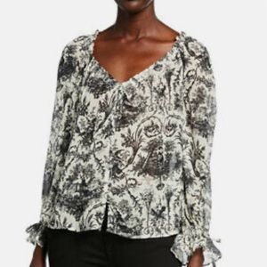 New Anthropologie x PAIGE Kiki XS, S & L Black White Silk Toile Button Tunic Top